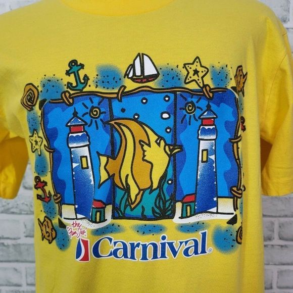 Vintage Carnival Cruise Line XL Single Stitch Lighthouse Beach Ocean Graphic Tee - Picture 2 of 9